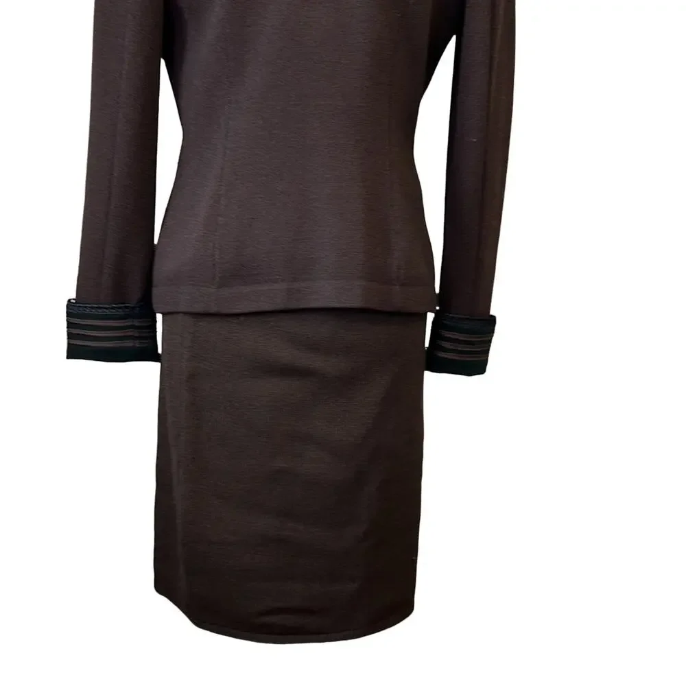Vintage St John Santana knit 4 piece brown suede jacket skirt outfit size small
